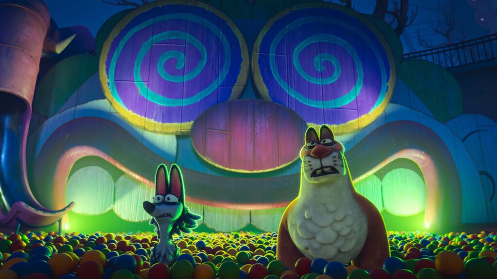 Gracie the wolf and Dan the mountain lion in Night Of The Zoopocalypse, directed by Ricardo Curtis and Rodrigo Perez-Castro. Copyright: Kazoo Films. All Rights Reserved.