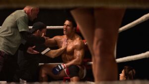 Dwayne Johnson as Mark Kerr in The Smashing Machine, directed by Benny Safdie. Copyright: A24 Films. All Rights Reserved.